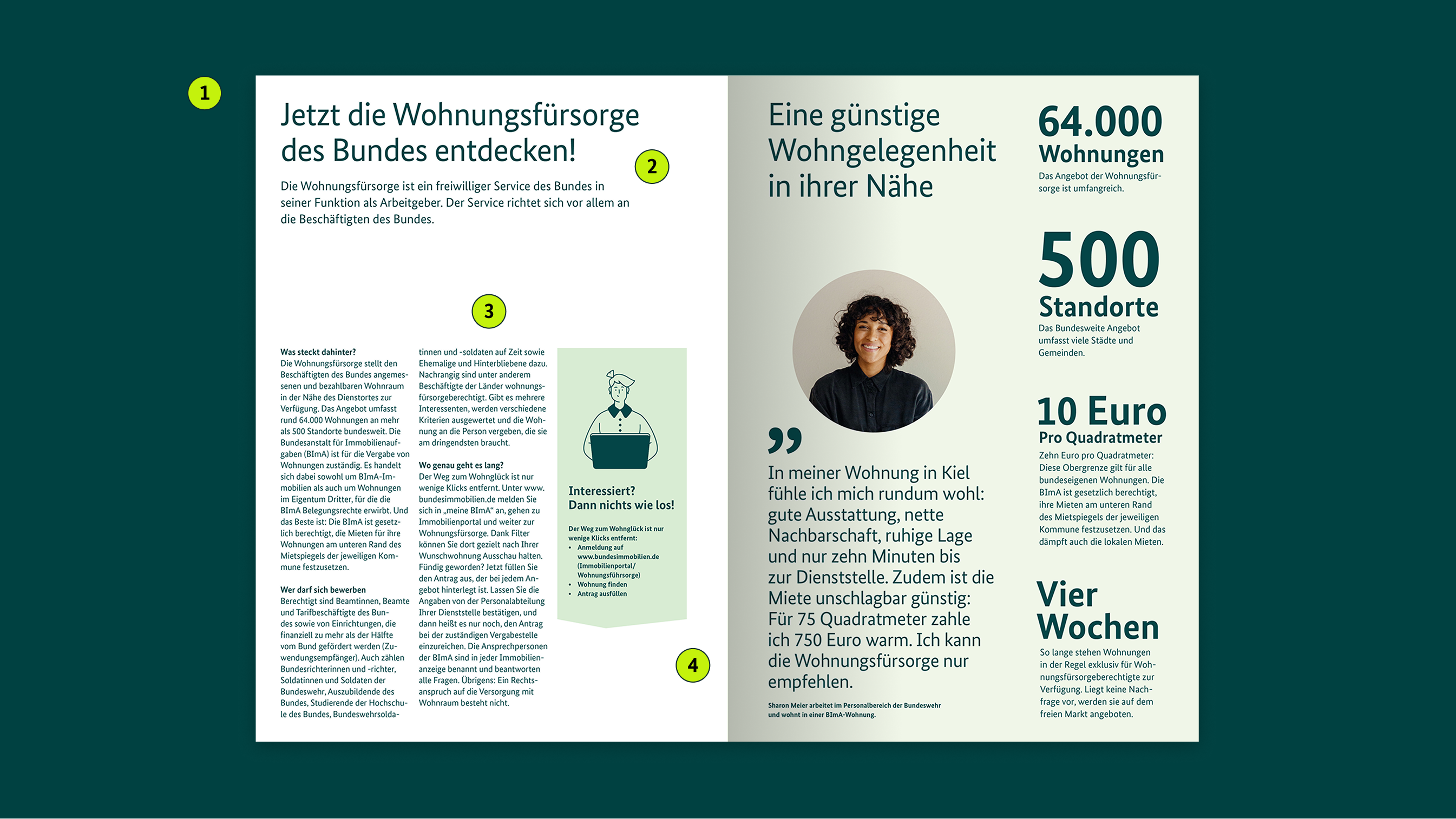 Eine Doppelseite mit Zahlen-Markierungen an Text, Illustration, Bild und Statistiken.