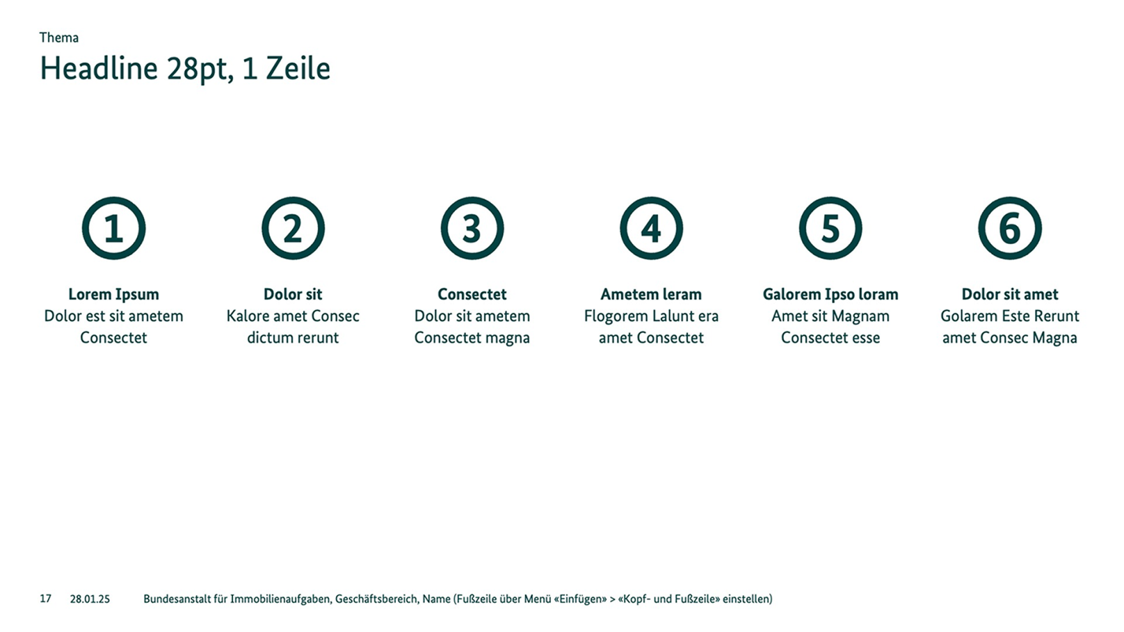 Powerpoint-Folie mit Headline, horizontal angeordneten Zahlen und dazugehörigem Text.