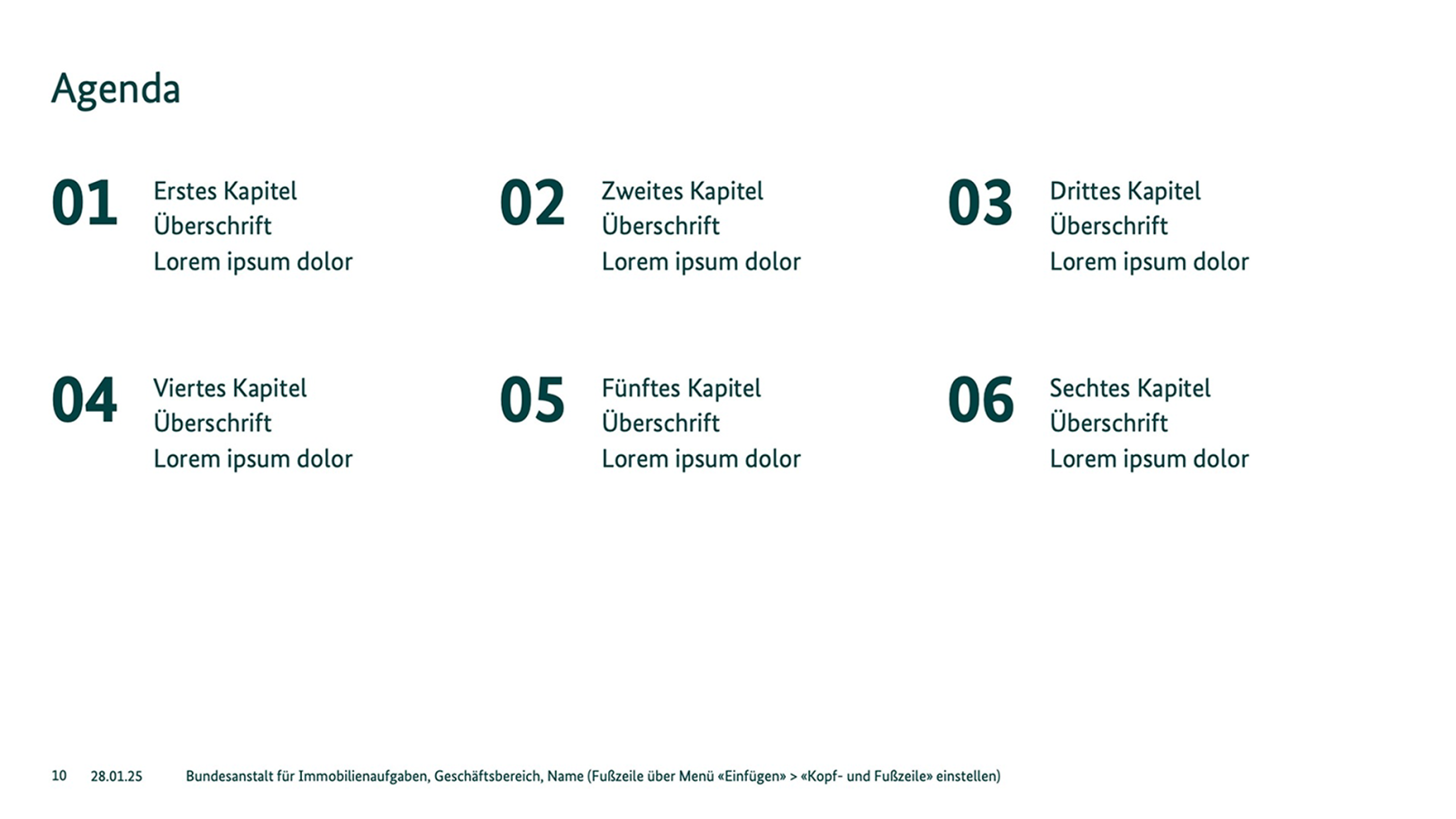 Powerpoint-Folie mit großen Zahlen und Kapitel-Headlines.
