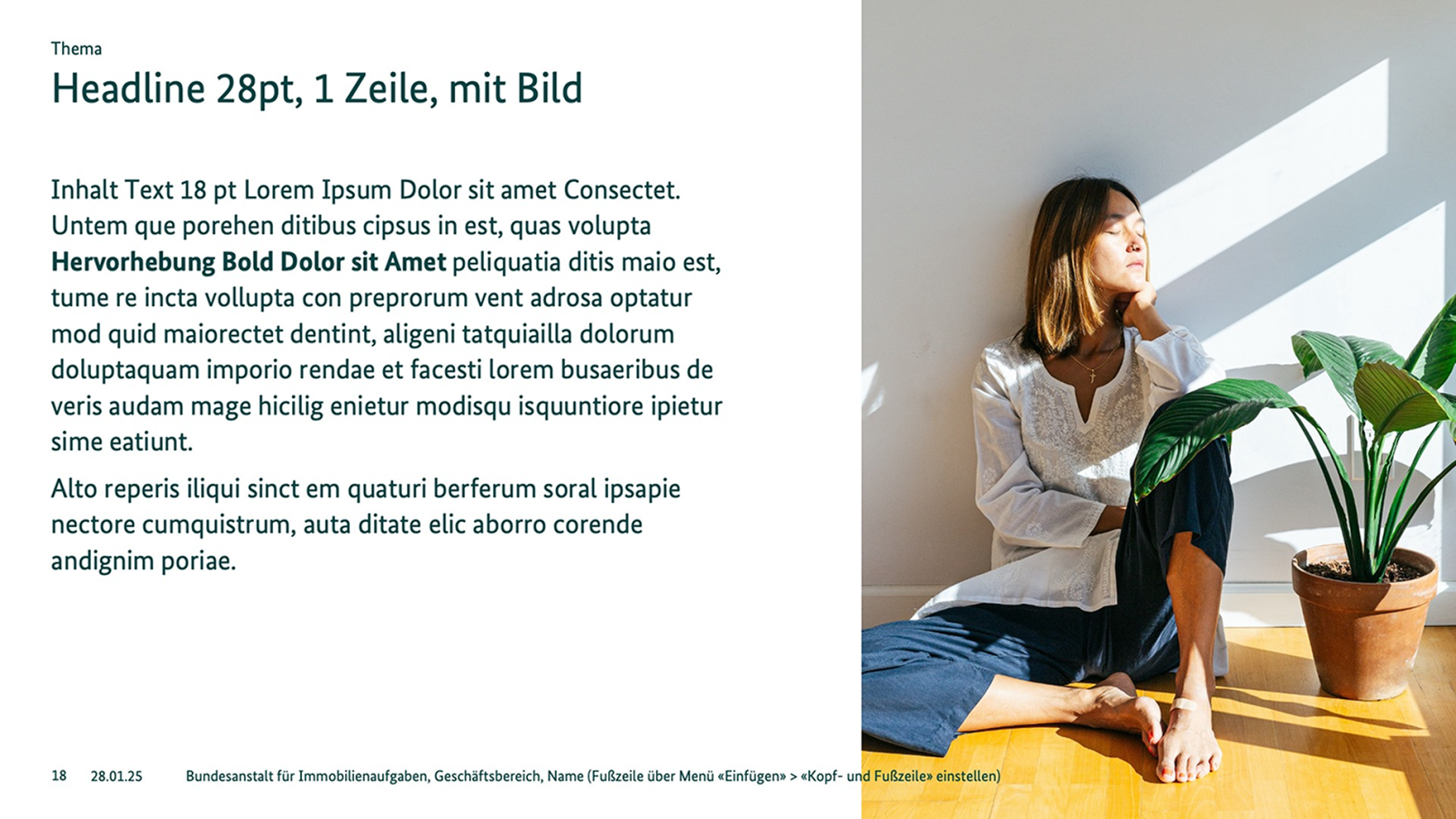Powerpoint-Folie mit Headline, Text und Bild.