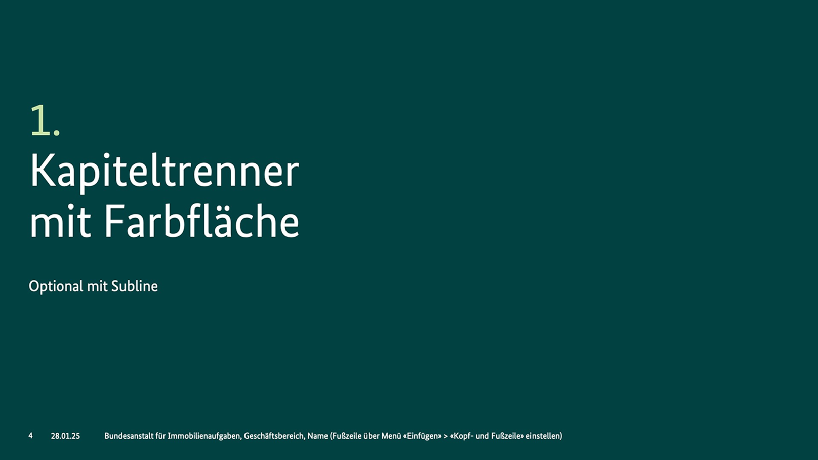 Powerpoint-Folie mit Kapitel-Headline und Subline, auf dunkelgrünem Hintergrund.