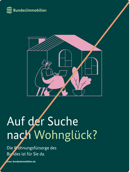Plakat mit einer Headline und einer pink farbenen Illustration, durchgestrichen mit einer Linie.